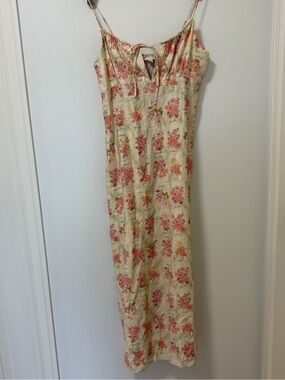 Monteau Maxi Dress Beige Pink Flowers Size Small Spaghetti Straps summer Party